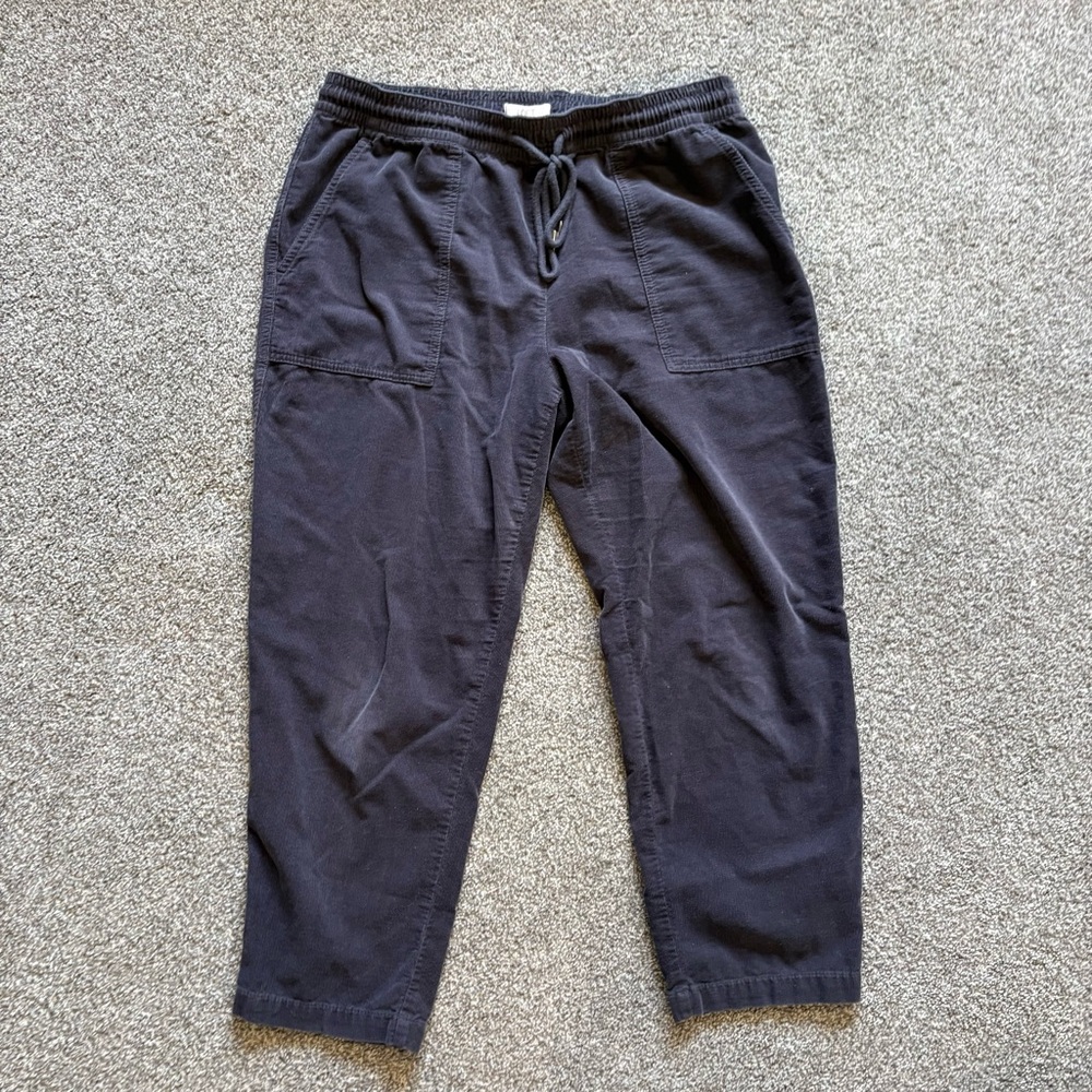 Loft Dark Gray Corduroy Wide Straight Leg Cropped Pants Drawstring Large - Picture 5 of 6